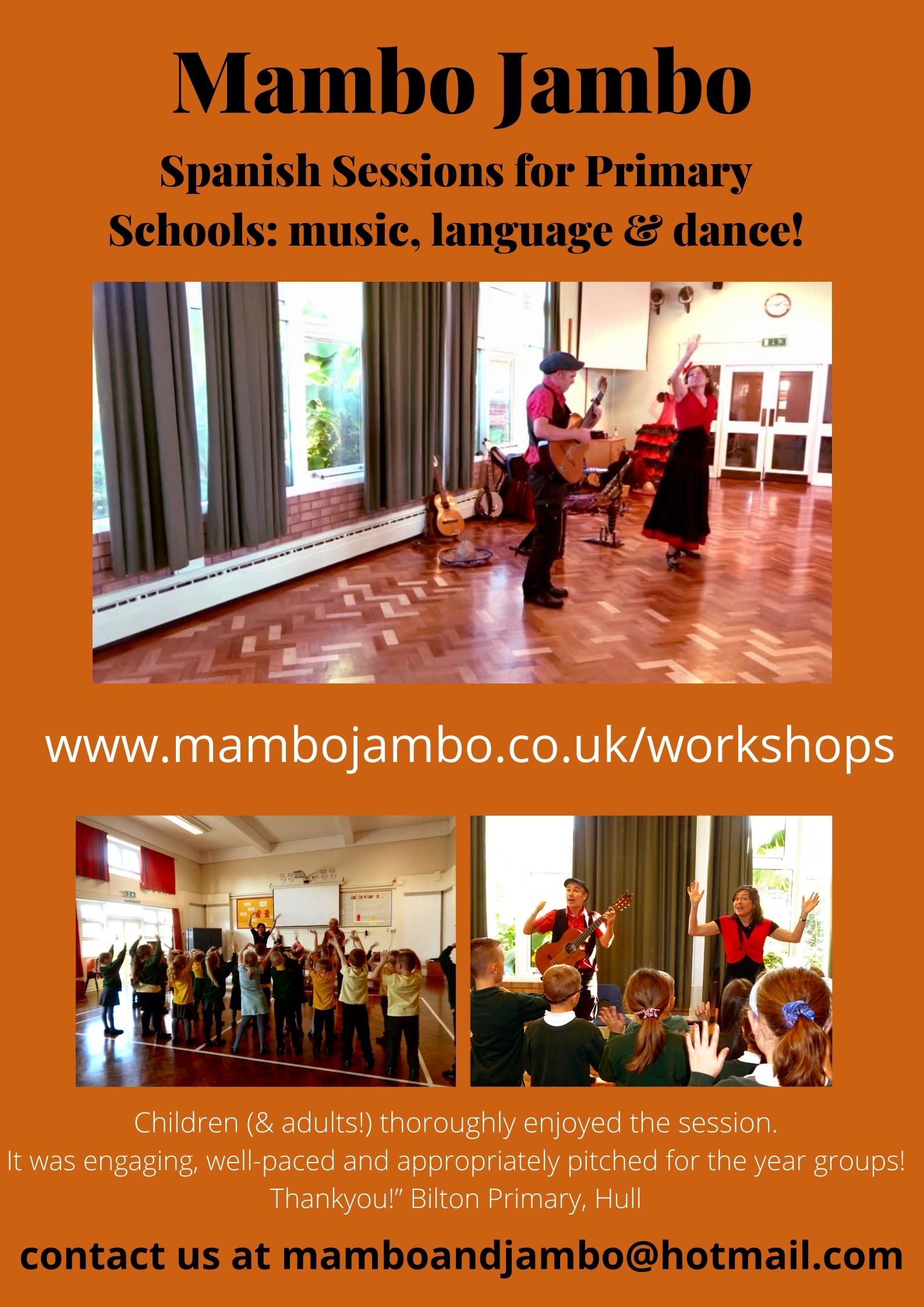 Mambo Jambo Spanish Primary Schools Workshops Flyer